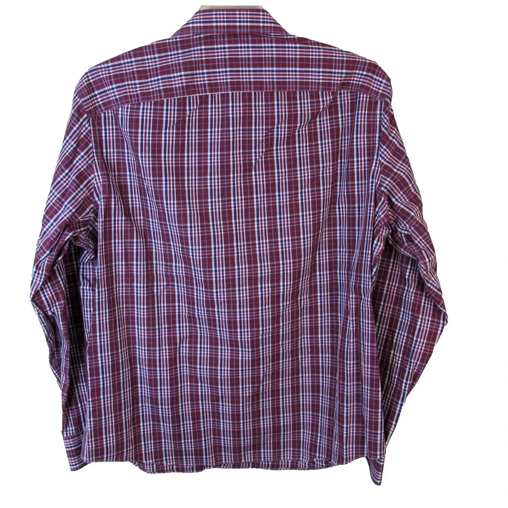 Untuckit Long Sleeve Button Down Shirt Maroon‎ Plaid Men's Size XL Cotton